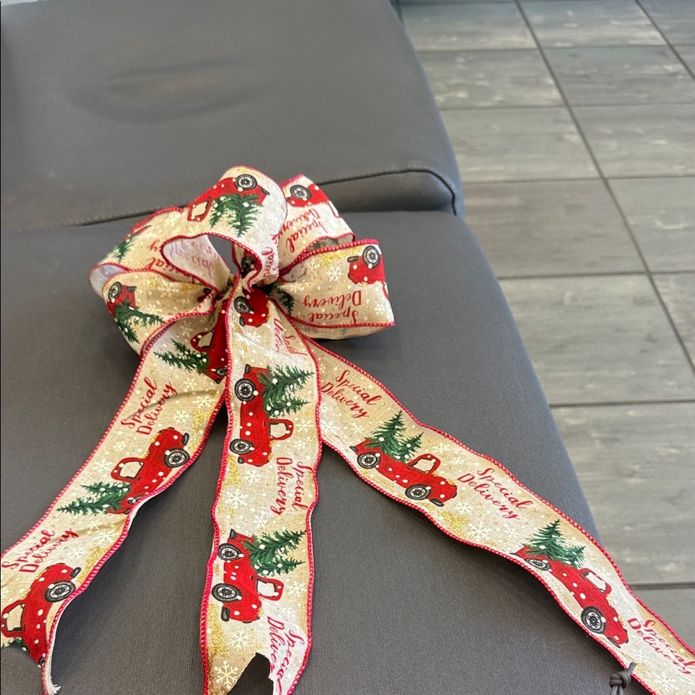 Festive Holiday Bow with Red Truck Design